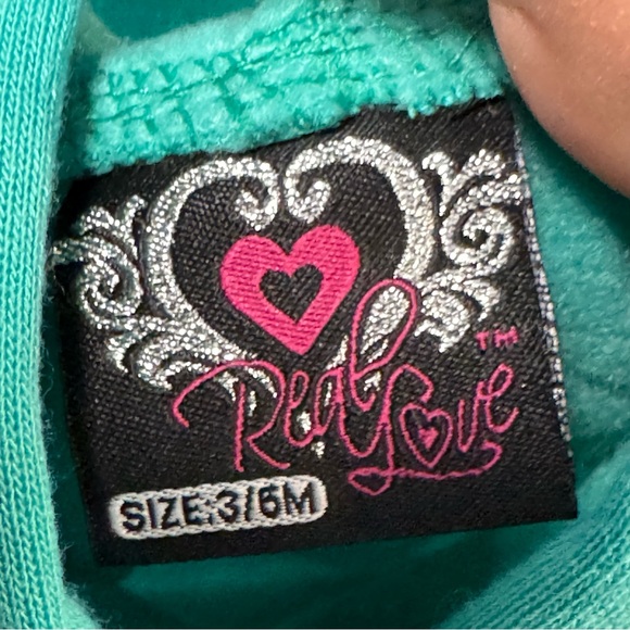 Nwt Y2K Real Love Unicorn ruffle hem Hoodie Teal Glitter 3–6M unique - Picture 4 of 7